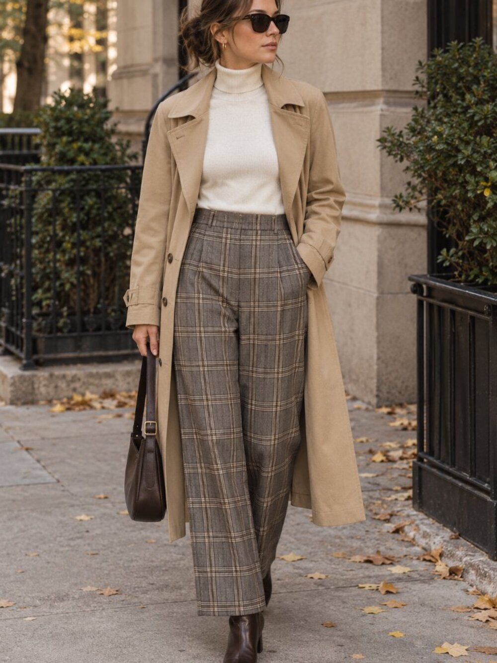 Banana Republic Wide Leg Pants/Slacks in Brown Plaid